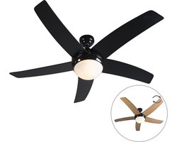 QAZQA Cool 52 Plafondventilator met afstandsbediening met lamp - 2 lichts - Ø130cm - Zwart
