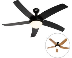 QAZQA cool - Dimbare LED Smart Plafondventilator met Verlichting | Lamp en Afstandsbediening - 1 lichts - Ø 132 cm - Zwart - Woonkamer | Slaapkamer | Keuken