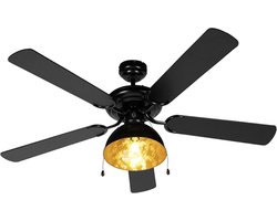 QAZQA Magna Plafondventilator met lamp - 1 lichts - Ø 1300 mm - Zwart