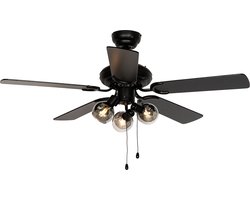 QAZQA mistral - Plafondventilator met Verlichting | Lamp - 3 lichts - Ø 107.5 cm - Zwart - Industrieel - Woonkamer | Slaapkamer | Keuken