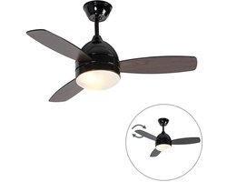 QAZQA rotar - Plafond ventilator met Verlichting | Lamp en Afstandsbediening - 2 lichts - Ø 960 mm - Zwart - Woonkamer | Slaapkamer | Keuken