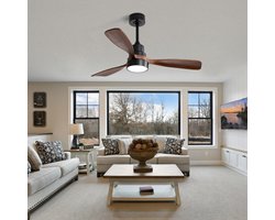 Re-purelife® Grote Plafondventilator 122 cm Ø – 3 Massief Houten Bladen, Reversibele DC Motor, Afstandsbediening & Timer – Stille & Energiezuinige Ventilator voor Woonkamer, Slaapkamer of Kantoor, voor Zomer & Winter -Zwart