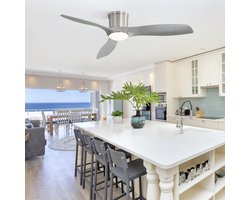 Re-purelife® Moderne Plafondventilator ⌀ 132 cm - Plafondventilator met LED Lamp 3 Kleuren - Ventilator met DC Motor Stil & Afstandsbediening - Zomer en Winterstand - Nikkel