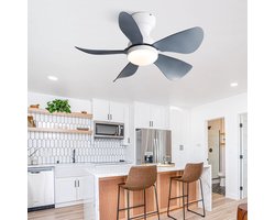 Re-purelife® Plafondventilator 74 cm Ø – Stil Flush Mount Design met Afstandsbediening, 6 Snelheden, Dimbare 3-Kleur LED, Omkeerbare DC Motor & Timer voor Zomer & Winter – Compact en Ideaal voor Lage Plafonds/Kleine Kamers- Wit