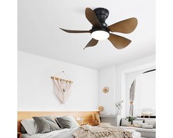 Re-purelife® Plafondventilator 74 cm Ø – Stil Flush Mount Design met Afstandsbediening, 6 Snelheden, Dimbare 3-Kleur LED, Omkeerbare DC Motor & Timer voor Zomer & Winter – Compact en Ideaal voor Lage Plafonds/Kleine Kamers - Zwart