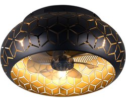REALITY BIDAR - Plafondventilator - Zwart-goud - excl. 3x E27 4 W - Licht apart schakelbaar - Afstandsbediening - Plafondbevestiging - 3 snelheidsinstellingen - Timer - Zomer- en wintermodus