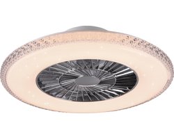 REALITY HARSTAD - Ventilator - Chroom - incl. 1x SMD 38 W - Afstandsbediening - Geintegreerde dimmer - Traploos instelbare lichtkleur - Niet geschikt voor externe dimmer - Slaaptimer - Geheugenfunctie - 3 snelheidsinstellingen - Zomer- en wintermodus