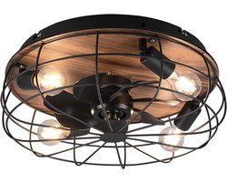 REALITY TRONDHEIM - Ventilator - Zwart mat - excl. 4x E27 4 W - Licht apart schakelbaar - Afstandsbediening - Plafondbevestiging - Niet geschikt voor externe dimmer - 3 snelheidsinstellingen - Timer - Zomer- en wintermodus