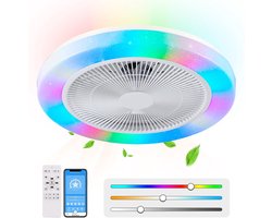 RGB Plafondventilator - 8 Kleuren - Dimbaar - Afstandsbediening & APP - Bluetooth - Smart Lamp - 50 cm - Wit - Woonkamer Lamp