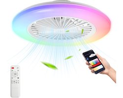 RGB Plafondventilator met verlichting - LED plafondlamp met ventilator Inclusief Afstandsbediening - 6 snelheden - dimbaar - Zwart & Wit