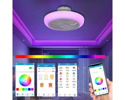 RGB Ventilator - Smart Lamp - Bluetooth Luidspreker - Dimbaar Met Afstandsbediening En App - Met Speaker - Plafondventilator - 46 cm - Woonkamerlamp - Moderne lamp