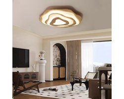 Ronde Houten LED Plafondlamp Wolken Ø57cm Dimbaar | 50W Warm & Koel Wit Licht voor Kinderkamer of Woonkamer