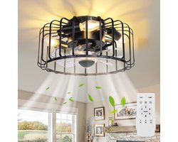 Rosnek Plafondlamp met Ventilator - 28 W Moderne Zwarte Plafondventilator met 6 Snelheden & Afstandsbediening - Landelijke Plafondventilator met LED Verlichting - Inbouwverlichting voor Slaapkamer, Woonkamer en Terras
