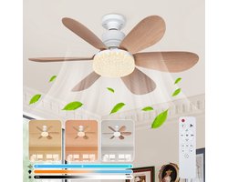 Rosnek Plafondventilator met Verlichting en Afstandsbediening - Ø 52 cm - E27 Aansluiting - 40W LED 3 Kleurtemperaturen Dimbaar - Slaapstand - 2000 Lumen voor Slaapkamer Keuken Woonkamer