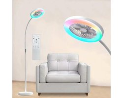 Rosnek Staande Lampen met Ventilator - 183cm Stille 2-in-1 Staande Ventilatorlamp – 1500 Lumen LED - 3 Snelheden, 12W RGB + Afstandsbediening – 360° Zwanenhalsrotatie Staande Lampen - Ideaal voor Slaapkamer/Kantoor(Wit)