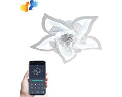 Serolux® - Plafondlamp - Plafondventilator met verlichting - Plafondventilator - LED- en ventilatorfunctie - Afstandsbediening én app - Zomer en winter - 69 × 69 × 13 cm - Wit