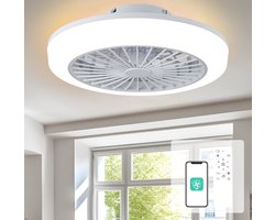 Smart Lamp Ventilator - Met Afstandsbediening en APP - Plafondventilator - 45 cm - Wit - Keuken Lamp - Woonkamerlamp - Moderne lamp