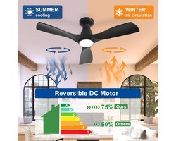 Stijlvolle Zwarte Plafondventilator 107 cm met Verlichting - Laag Profiel en Stille DC Motor