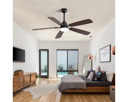 Stille plafondventilator - 18W - 52 inch - Met verlichting, drie temperatuurinstellingen - Met wifi - Met afstandsbediening - Zes ventilatorsnelheden