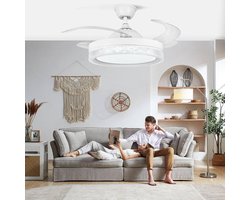 Stille Plafondventilator met Dimbaar LED Licht en Bluetooth Speaker | Intrekbare Bladen
