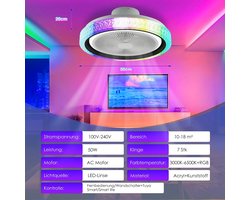 TrendWave 50W Bluetooth RGB Plafondventilator met LED-Verlichting – Dimbare Ronde Plafondlamp met Muziek & Afstandsbediening