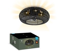 Varin® Smart Plafondlamp met ventilator - Bamboe Zwart - Tuya Wifi - Ø 50cm - Plafondventilator met verlichting - Smart lamp slaapkamer - Plafonniere kinderkamer - Plafondlampen industrieel - Plafond lamp - Afstandsbediening - Plafond met ventilator