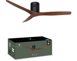Varin® Smart Plafondventilator - Walnoot - Tuya Wifi - LED CCT - Lange bladen - Ø 132cm - 6 snelheden - Super stil 20dB - Met afstandsbediening en app - Ventilatorkachel - Ventilatoren plafond - Plafondventilator - Plafond ventilator slaapkamer