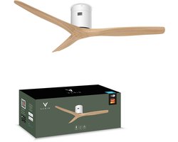 Varin® Smart Plafondventilator - Wit/Naturel - Tuya Wifi - LED CCT - Lange bladen - Ø 132cm - 6 snelheden - Super stil 20dB - Met afstandsbediening app - Ventilatorkachel - Ventilatoren plafond - Plafondventilator - Plafond ventilator slaapkamer