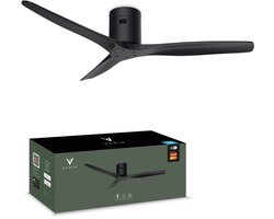 Varin® Smart Plafondventilator - Zwart - Tuya Wifi - LED CCT - Lange bladen - Ø 132cm - 6 snelheden - Super stil 20dB - Met afstandsbediening en gratis app - Ventilatorkachel - Ventilatoren plafond - Plafondventilator - Plafond ventilator slaapkamer