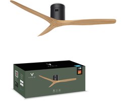 Varin® Smart Plafondventilator - Zwart/Naturel - Tuya Wifi - LED CCT - Lange bladen - Ø 132cm - 6 snelheden - Super stil 20dB - Met afstandsbediening en app - Ventilatorkachel - Ventilatoren plafond - Plafondventilator - Plafond ventilator slaapkamer