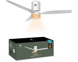 Varin® Smart Ventilator met LED verlichting - Wit - Tuya Wifi - LED CCT - Lange bladen - Ø 132cm - 6 snelheden - Super stil 20dB - Met afstandsbediening en gratis app - Ventilatorkachel - Ventilatoren plafond - Verkoeling en verwarming