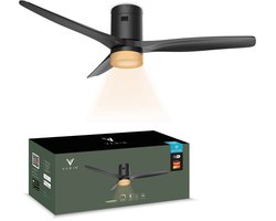 Varin® Smart Ventilator met LED verlichting - Zwart - Tuya Wifi - LED CCT - Lange bladen - Ø 132cm - 6 snelheden - Super stil 20dB - Met afstandsbediening en gratis app - Ventilatorkachel - Ventilatoren plafond - Verkoeling en verwarming