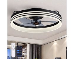 Ventilator - Premium LED Plafondventilator met verlichting 50 cm - Dimbaar met afstandbediening - Zwart-Industriële ventilatorlamp -Plafondventilator - ventilator met LED lamp