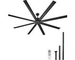 VEVOR 213cm Aluminium Plafondventilator Zonder Verlichting Afstandsbediening DC Motor Zwart