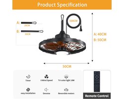 Waterdichte Plafondventilator met Dimbaar LED Licht en Afstandsbediening IP65