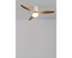 WIND CALM LINE - Plafondventilator 40W silent Ø132 cm 100% hout - Wit / Licht hout- Met licht - Verticale lijnen - Afstandsbediening - WIND CALM LINE