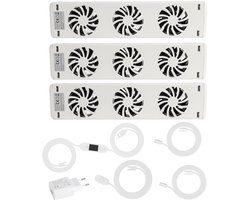 Drie windopeningen -Radiator ventilator Triple Set - Digitaal display - Instelbare temperatuurinstelling - Energiezuinig - Geschikt voor bijna alle typen radiatoren - Verwarming ventilatie