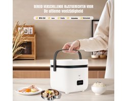 Aurixi® Rijstkoker - Koker - Stoompan - Verborgen LED-display -Kiezelgrijs‎- Wit - 25cm x 25cm x 23cm