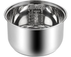 Binnenpan voor rijstkoker, grote roestvrijstalen vervangingsbinnenpan, geschikt voor stomen, stoven, sudderen en andere kooktoepassingen.