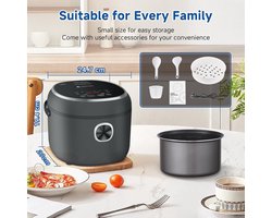 Elektrische Rijstkoker 4 Liter, Mini-Rijstkoker voor 5 Personen met 7 Kookfuncties en Stoommand, 860 W en 12 Uur Vooraf Instellen