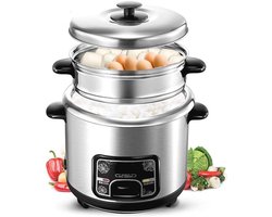 Elektrische Rijstkoker met Non-stick Functie - Multifunctionele Roestvrijstalen Stoomkoker voor Pap en Dumplings - Capaciteit 2L