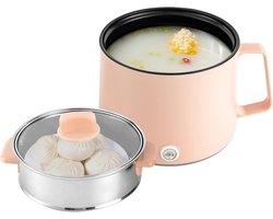 Elektrische Rijstkoker & Mini Kookpan 1,7L met Stoomfunctie - Compact & Multifunctioneel (Roze)