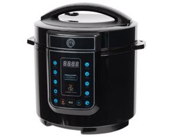 MasterChef 10-in-1 Multicooker 6L - 1000W - Elektrische Multicooker - 10 Kookfuncties - Hogedruk Multicooker - Slowcooker - Rijstkoker - Ø30,5 x 36,8 cm - Plastic - Roestvrij Staal - Zwart