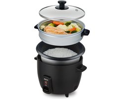 MOA Rijstkoker met Stomer 1,5 liter - Warmhoudfunctie - Anti-Aanbaklaag - Vaatwasserbestendig - Klein - Zwart