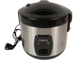 Quigg Rijstkoker – 1 Liter - Inclusief Stoominzet, Lepel & Maatbeker – Rijstkokers - 5 porties - Warmhoudfunctie – 400 Watt - Uitneembare Kom met Anti-aanbaklaag – Compact Keukenapparaat 23 cm – Rijstkoker en Stomer - Zilver