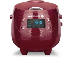 Reishunger Digitale Mini Rijstkoker in Donkerrood - Multicooker met 8 programma's, stoominzet, premium binnenpan, timer en warmhoudfunctie - Rijst voor maximaal 3 personen