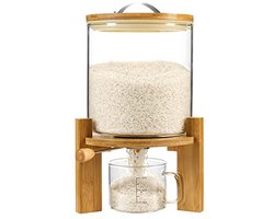 Rijst Dispenser en Opslagcontainer met Luchtdichte Deksel en Houten Stand