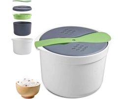 Rijstkoker magnetron 2 l - stoompan magnetron voor rijst - zeef en stoompan - vaatwasmachinebestendig - PP in levensmiddelenkwaliteit - (groen)