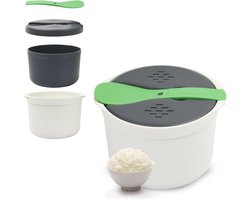 Rijstkoker voor Magnetron met Stoomfunctie en Zeefdeksel, 2 Liter Groen