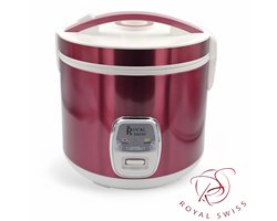 Royal Swiss – Rijstkoker 2.8L – Elektrische Rijstkoker in Donkerrode Kleur – Antiaanbaklaag, Warmhoudfunctie & Stoommandje